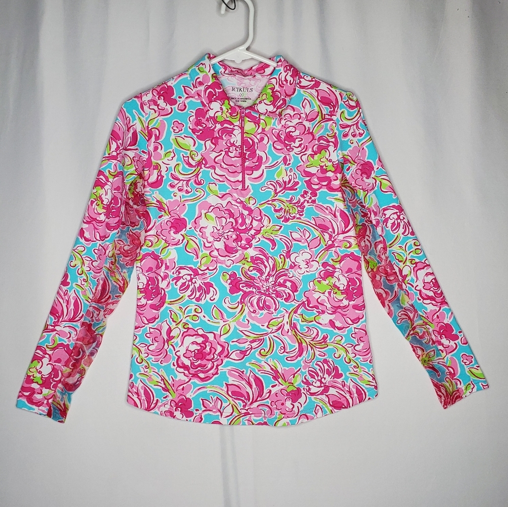 Icikuls Top Womens Small Pink Zip Collar Long Sleeve Mesh Vented UPF Golf Tennis